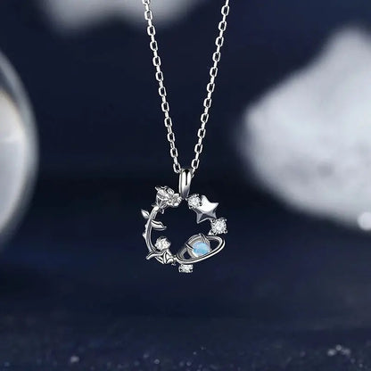 VOQ Silver Color Pendant Necklace Female Inset Zircon Little Prince Rose Necklace Collarbone Chain Jewelry Gift upscaleclicks
