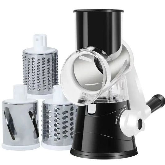 Vegetable Cutter & Slicer Manual Kitchen Cheese Chopper Machine With 3 Sharp Drums Multifunctional Garlic Potato Shredder upscaleclicks