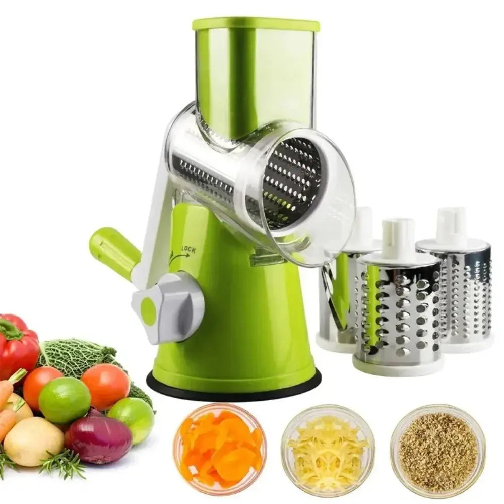 Vegetable Cutter & Slicer Manual Kitchen Cheese Chopper Machine With 3 Sharp Drums Multifunctional Garlic Potato Shredder upscaleclicks