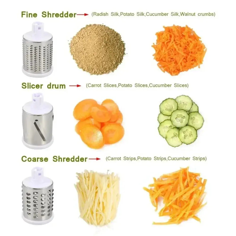 Vegetable Cutter & Slicer Manual Kitchen Cheese Chopper Machine With 3 Sharp Drums Multifunctional Garlic Potato Shredder upscaleclicks