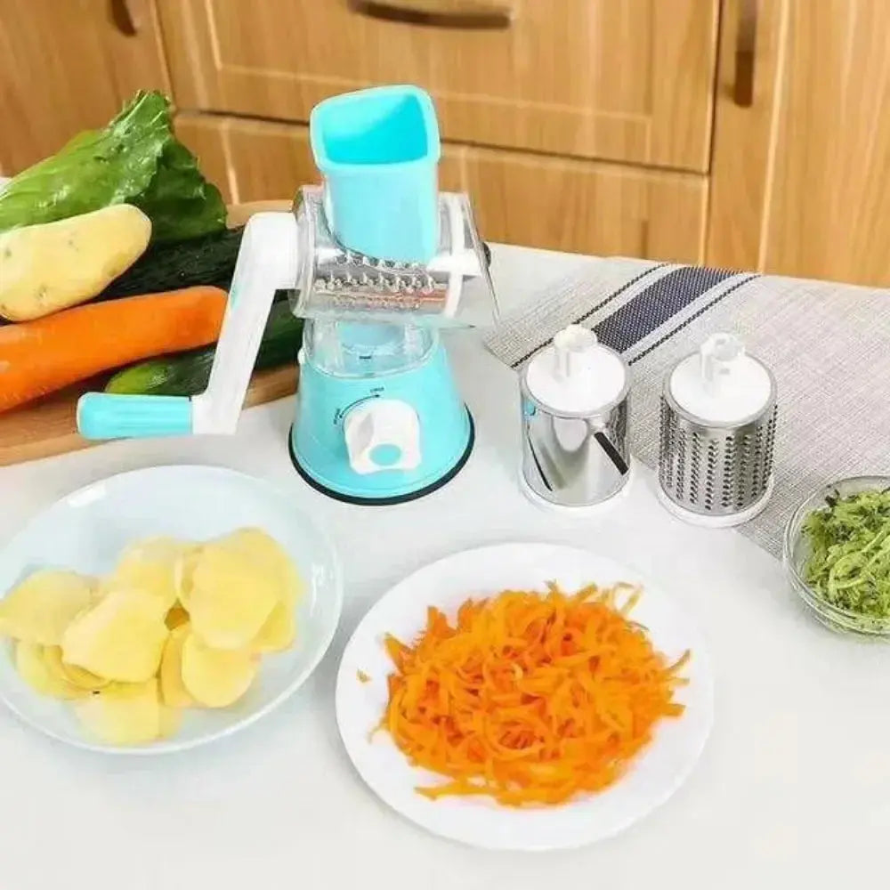 Vegetable Cutter & Slicer Manual Kitchen Cheese Chopper Machine With 3 Sharp Drums Multifunctional Garlic Potato Shredder upscaleclicks