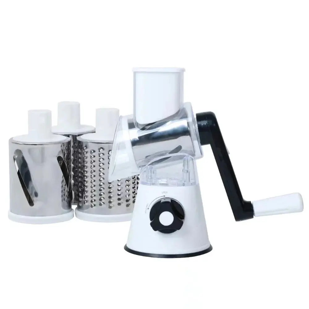 Vegetable Cutter & Slicer Manual Kitchen Cheese Chopper Machine With 3 Sharp Drums Multifunctional Garlic Potato Shredder upscaleclicks