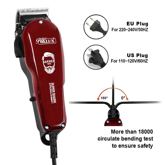 WALUX Professional AC220-240V Hair Clipper 10W Powerful Hair Trimmer Home Man Shaver 2M Cable Hair Cutting Machine 8 Guard Combs upscaleclicks