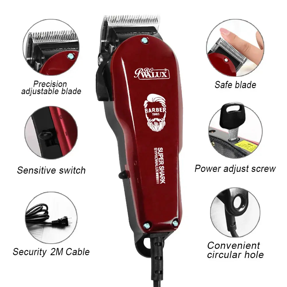 WALUX Professional AC220-240V Hair Clipper 10W Powerful Hair Trimmer Home Man Shaver 2M Cable Hair Cutting Machine 8 Guard Combs upscaleclicks