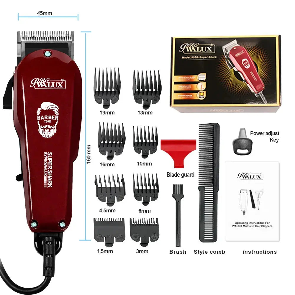 WALUX Professional AC220-240V Hair Clipper 10W Powerful Hair Trimmer Home Man Shaver 2M Cable Hair Cutting Machine 8 Guard Combs upscaleclicks