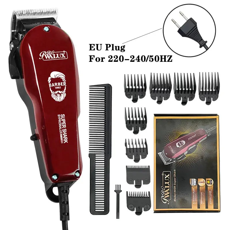 WALUX Professional AC220-240V Hair Clipper 10W Powerful Hair Trimmer Home Man Shaver 2M Cable Hair Cutting Machine 8 Guard Combs upscaleclicks
