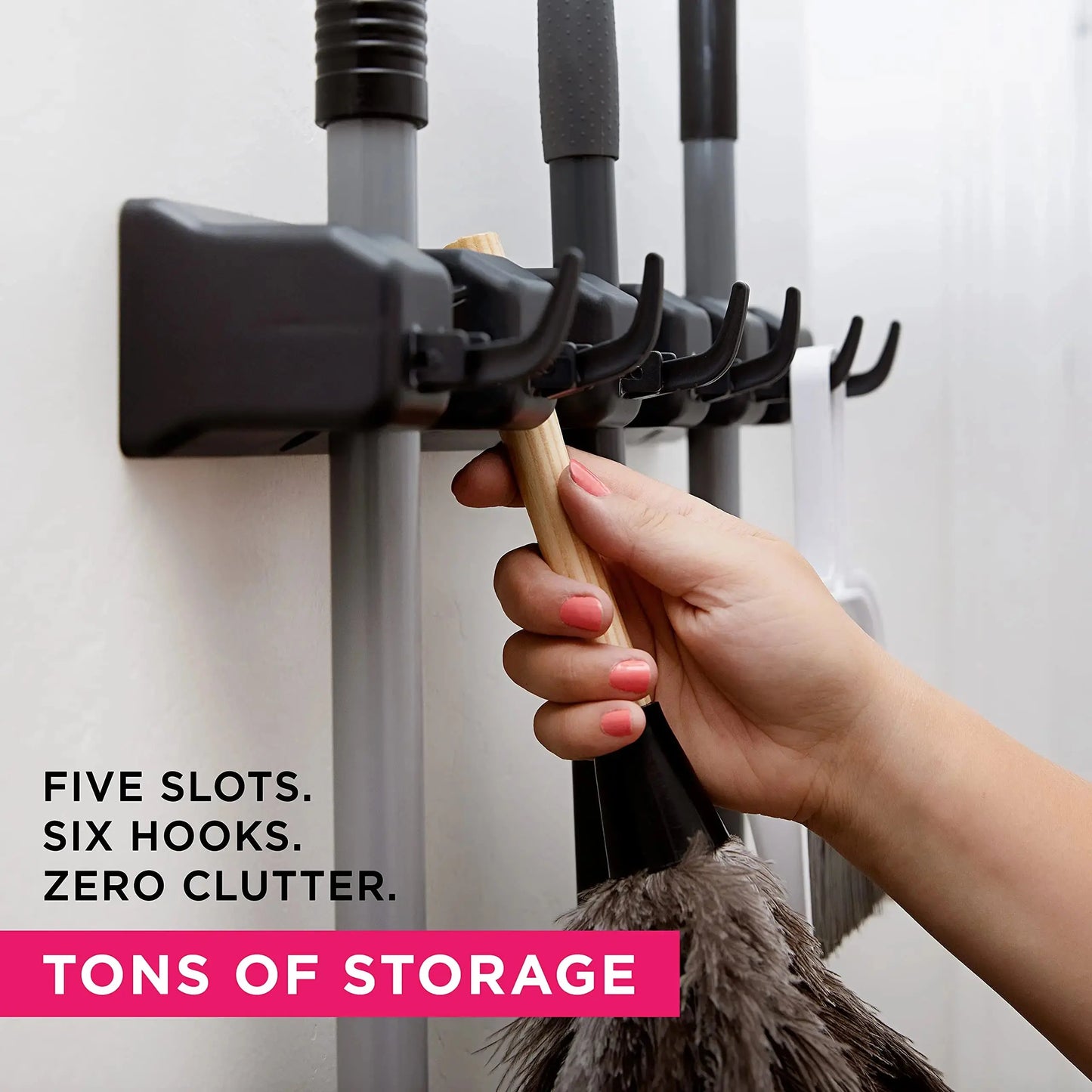 Wall Mounted Mop Holder 3/4/5 Position Multi-Functional Broom Hanger Shelf Home Kitchen Storage Black Magic Plastic Mop Holder upscaleclicks