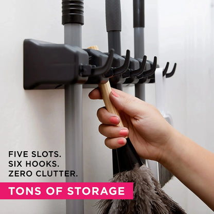 Wall Mounted Mop Holder 3/4/5 Position Multi-Functional Broom Hanger Shelf Home Kitchen Storage Black Magic Plastic Mop Holder upscaleclicks