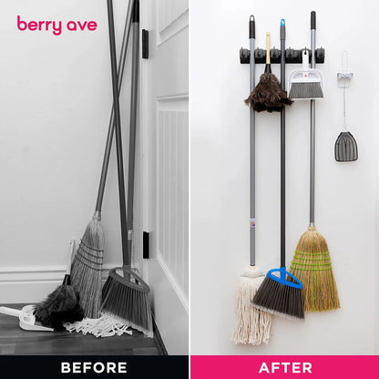Wall Mounted Mop Holder 3/4/5 Position Multi-Functional Broom Hanger Shelf Home Kitchen Storage Black Magic Plastic Mop Holder upscaleclicks