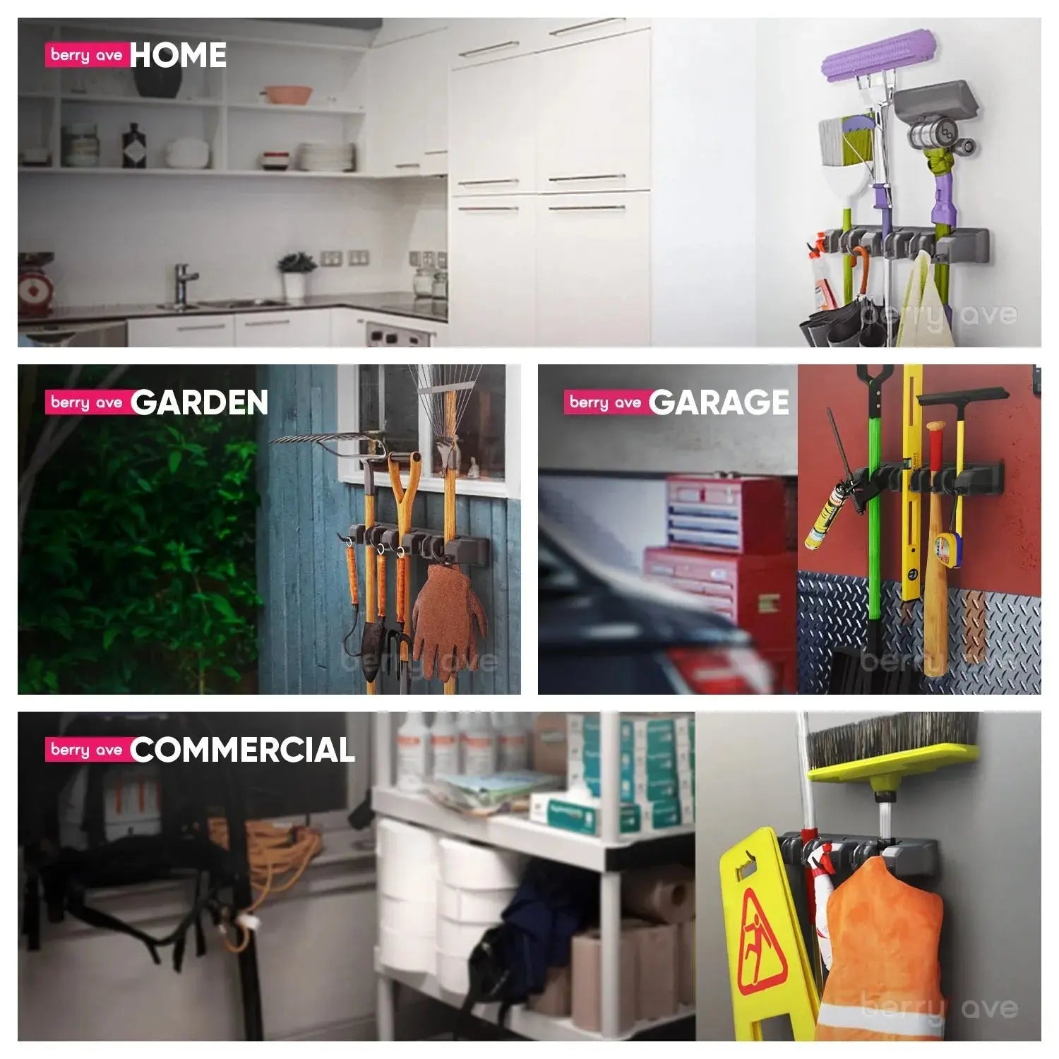 Wall Mounted Mop Holder 3/4/5 Position Multi-Functional Broom Hanger Shelf Home Kitchen Storage Black Magic Plastic Mop Holder upscaleclicks