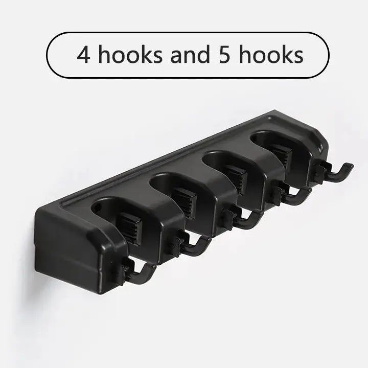 Wall Mounted Mop Holder 3/4/5 Position Multi-Functional Broom Hanger Shelf Home Kitchen Storage Black Magic Plastic Mop Holder upscaleclicks
