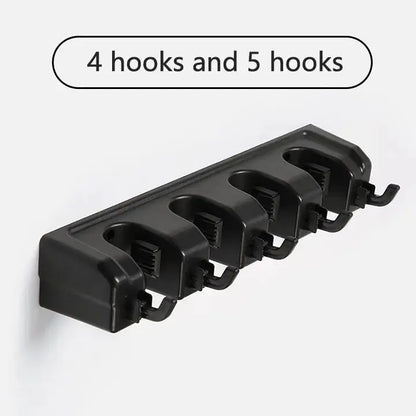 Wall Mounted Mop Holder 3/4/5 Position Multi-Functional Broom Hanger Shelf Home Kitchen Storage Black Magic Plastic Mop Holder upscaleclicks