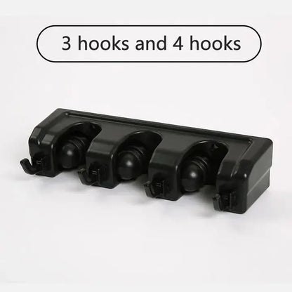 Wall Mounted Mop Holder 3/4/5 Position Multi-Functional Broom Hanger Shelf Home Kitchen Storage Black Magic Plastic Mop Holder upscaleclicks