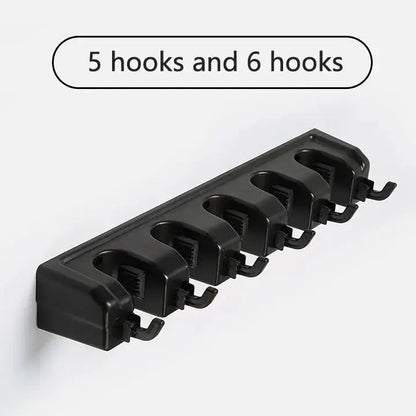Wall Mounted Mop Holder 3/4/5 Position Multi-Functional Broom Hanger Shelf Home Kitchen Storage Black Magic Plastic Mop Holder upscaleclicks
