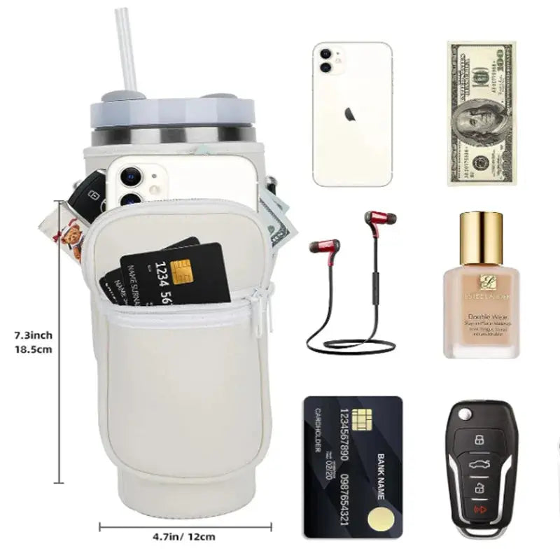 Water Bottle Carrier Bag with Phone Pocket for Stanley Cup 40 oz, Water Bottle Holder Adjustable Strap Stanley Cup Accessories upscaleclicks