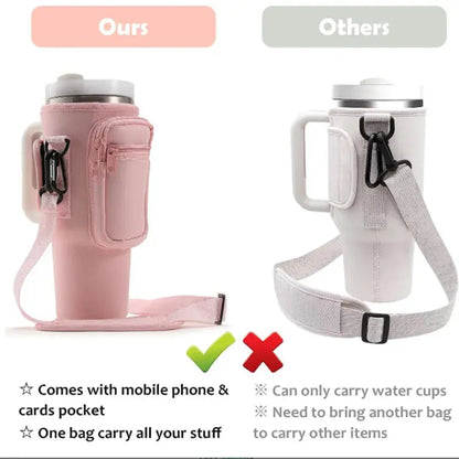 Water Bottle Carrier Bag with Phone Pocket for Stanley Cup 40 oz, Water Bottle Holder Adjustable Strap Stanley Cup Accessories upscaleclicks