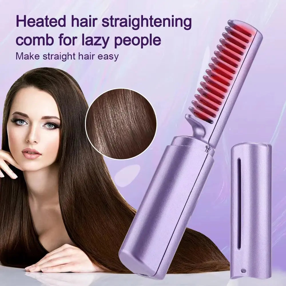 Wireless Hair Hot Comb Portable Mini USB Rechargeable Hair Straightener Fast Heating Hair Straightening Styling Tool