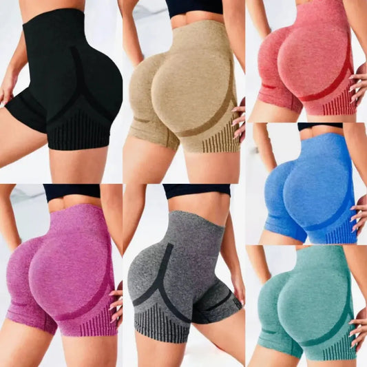 Women Seamless Sports Yoga Shorts High-Waist  Workout Impact Gym Clothes Jogging  Push-Up Scrunch Butt Yoga Shorts holes upscaleclicks
