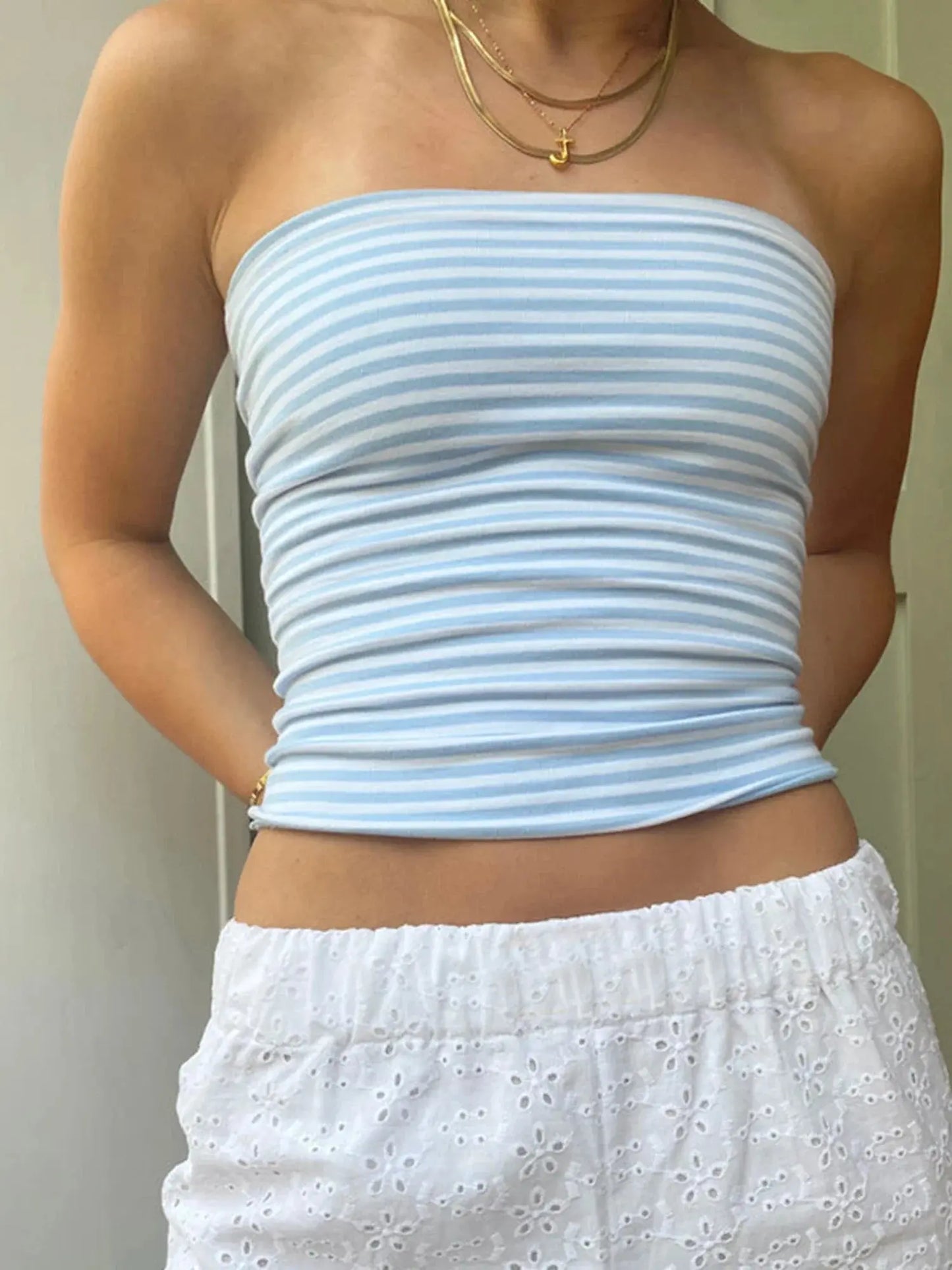 Women Y2K Strapless Tube Tops Sexy Off Shoulder Backless Striped Bandeau Going Out Sleeveless Crop Tank Tops upscaleclicks
