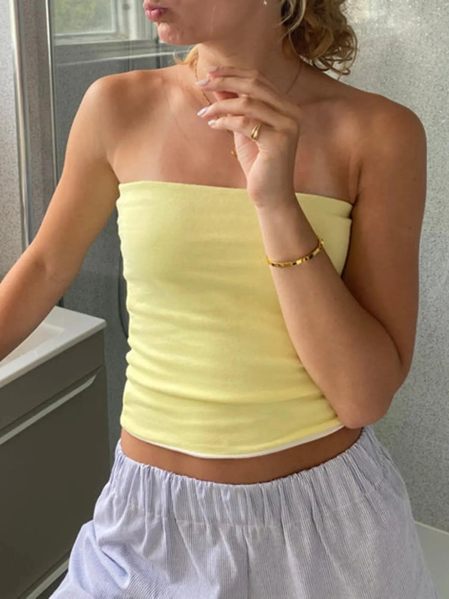 Women Y2K Strapless Tube Tops Sexy Off Shoulder Backless Striped Bandeau Going Out Sleeveless Crop Tank Tops upscaleclicks