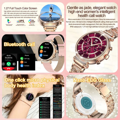 Women diamond Smart Watch ECG Women Health tracking Watch Full Touch Screen BT Call Custom dial Smartwatch For Huawei Xiaomi IOS upscaleclicks