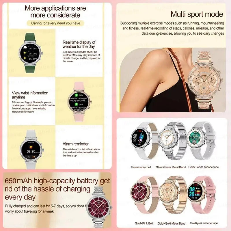 Women diamond Smart Watch ECG Women Health tracking Watch Full Touch Screen BT Call Custom dial Smartwatch For Huawei Xiaomi IOS upscaleclicks
