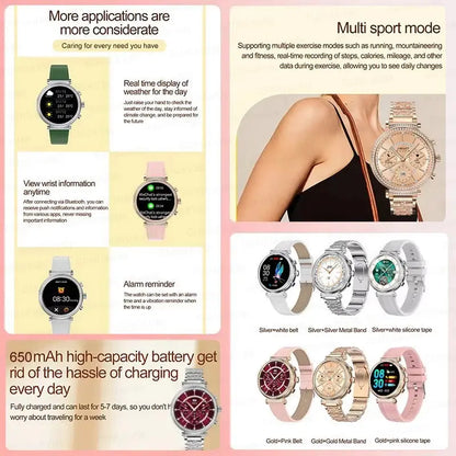 Women diamond Smart Watch ECG Women Health tracking Watch Full Touch Screen BT Call Custom dial Smartwatch For Huawei Xiaomi IOS upscaleclicks