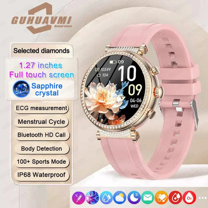 Women diamond Smart Watch ECG Women Health tracking Watch Full Touch Screen BT Call Custom dial Smartwatch For Huawei Xiaomi IOS upscaleclicks