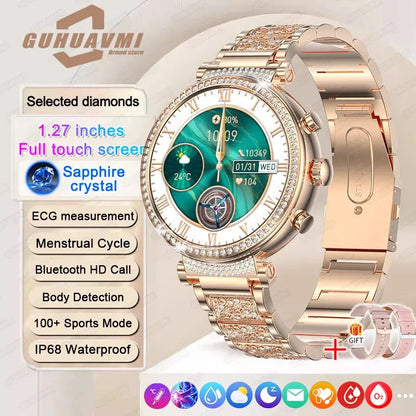 Women diamond Smart Watch ECG Women Health tracking Watch Full Touch Screen BT Call Custom dial Smartwatch For Huawei Xiaomi IOS upscaleclicks