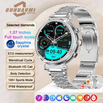 Women diamond Smart Watch ECG Women Health tracking Watch Full Touch Screen BT Call Custom dial Smartwatch For Huawei Xiaomi IOS upscaleclicks