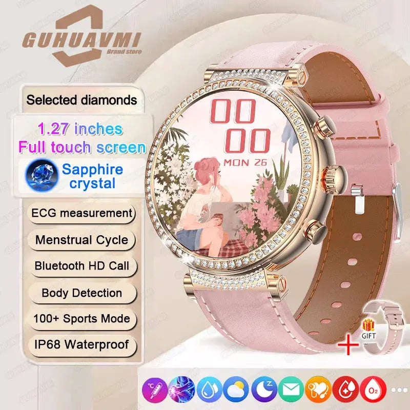 Women diamond Smart Watch ECG Women Health tracking Watch Full Touch Screen BT Call Custom dial Smartwatch For Huawei Xiaomi IOS upscaleclicks