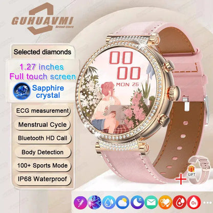Women diamond Smart Watch ECG Women Health tracking Watch Full Touch Screen BT Call Custom dial Smartwatch For Huawei Xiaomi IOS upscaleclicks