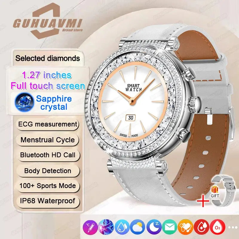 Women diamond Smart Watch ECG Women Health tracking Watch Full Touch Screen BT Call Custom dial Smartwatch For Huawei Xiaomi IOS upscaleclicks