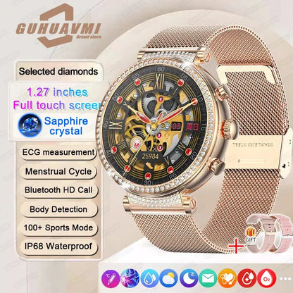 Women diamond Smart Watch ECG Women Health tracking Watch Full Touch Screen BT Call Custom dial Smartwatch For Huawei Xiaomi IOS upscaleclicks