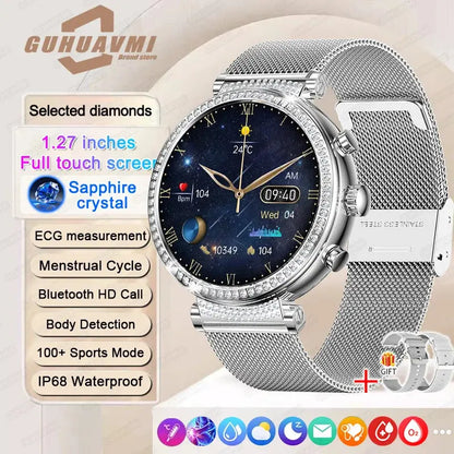 Women diamond Smart Watch ECG Women Health tracking Watch Full Touch Screen BT Call Custom dial Smartwatch For Huawei Xiaomi IOS upscaleclicks