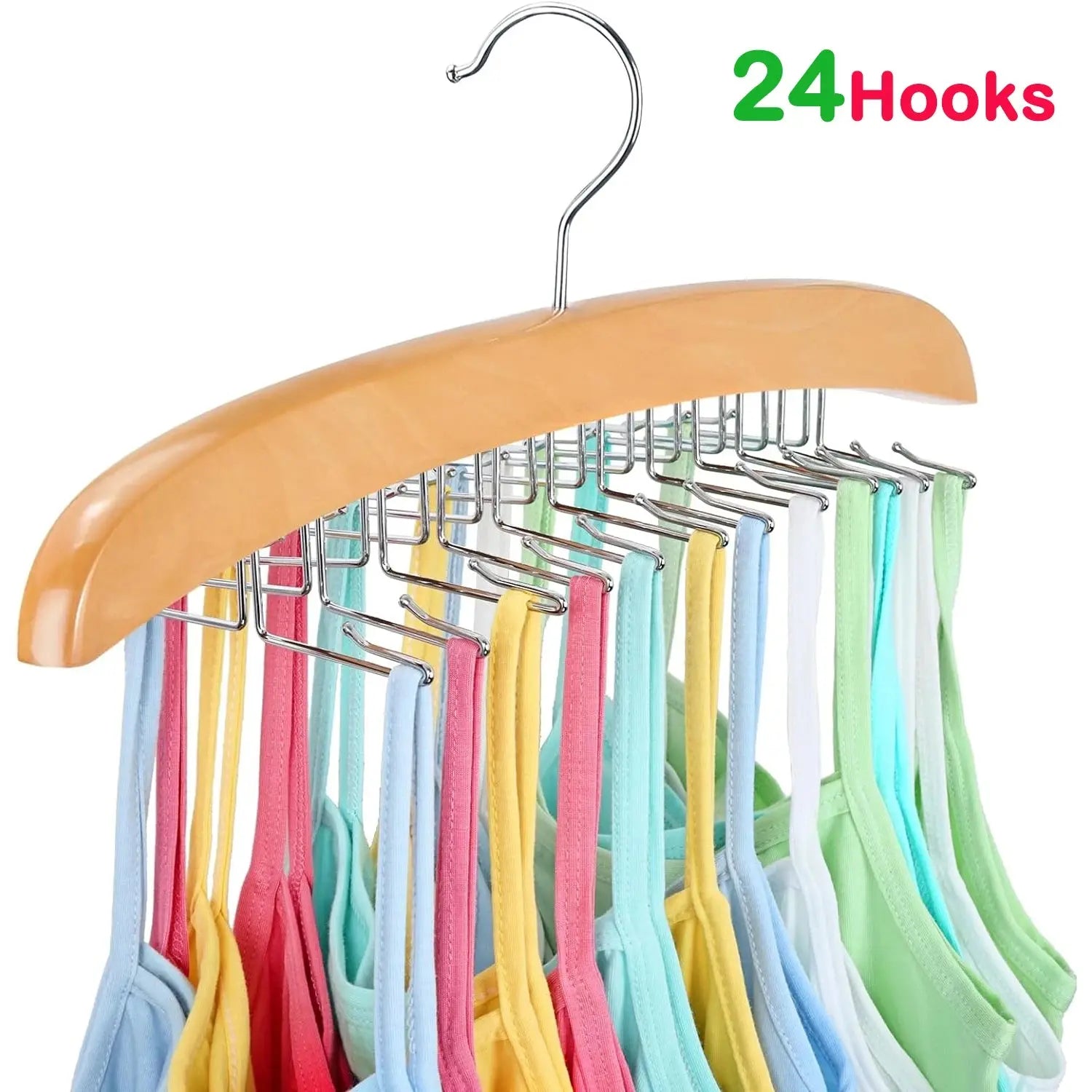Wooden Underwear Hanger 360° Rotation Space Saving Camisole Storage Rack With 24 Hooks for Dress Tank Top Tie Closet Organizer upscaleclicks