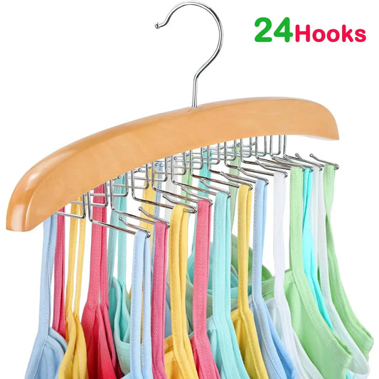Wooden Underwear Hanger 360° Rotation Space Saving Camisole Storage Rack With 24 Hooks for Dress Tank Top Tie Closet Organizer upscaleclicks