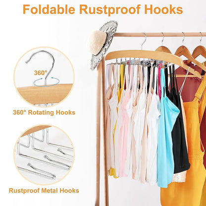 Wooden Underwear Hanger 360° Rotation Space Saving Camisole Storage Rack With 24 Hooks for Dress Tank Top Tie Closet Organizer upscaleclicks