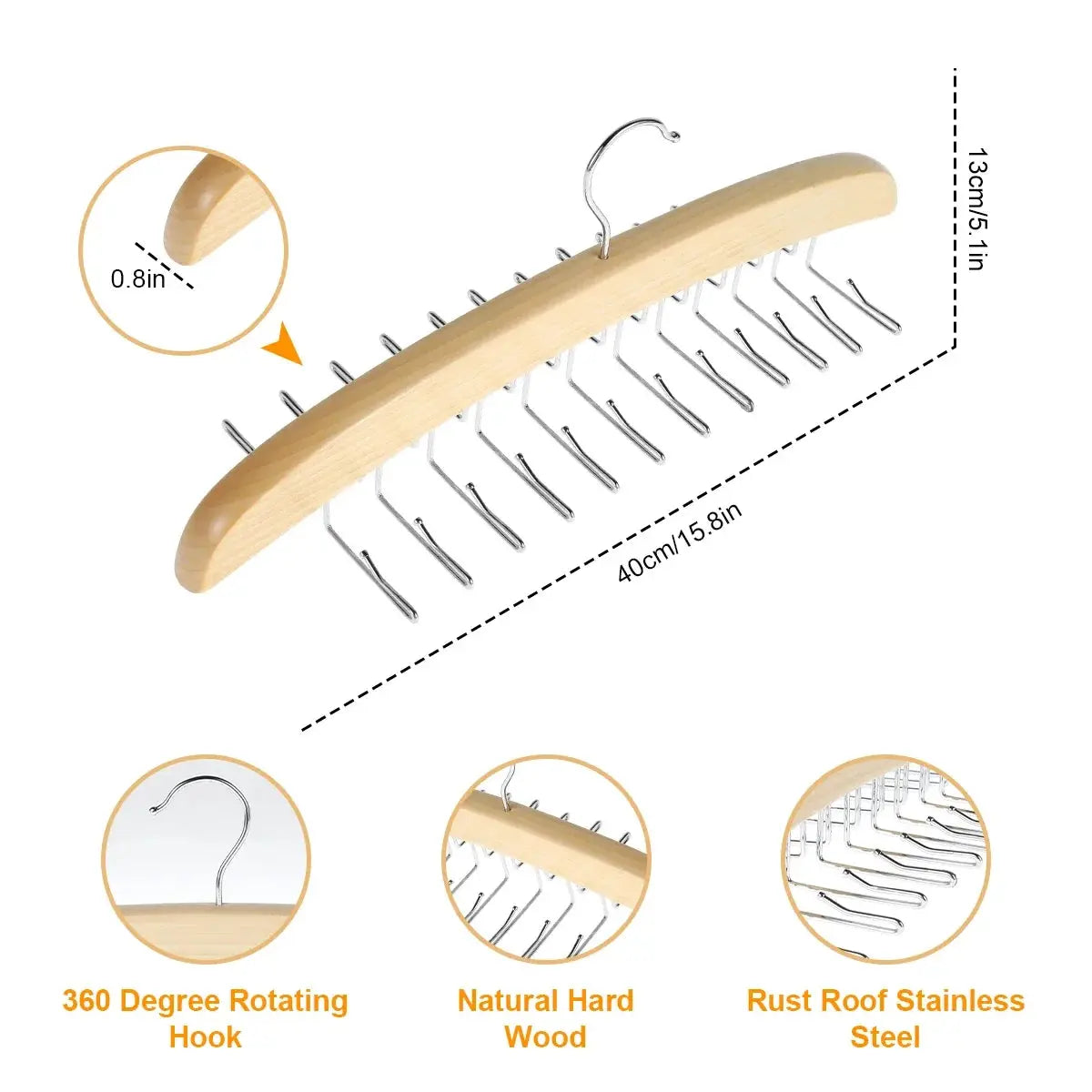 Wooden Underwear Hanger 360° Rotation Space Saving Camisole Storage Rack With 24 Hooks for Dress Tank Top Tie Closet Organizer upscaleclicks