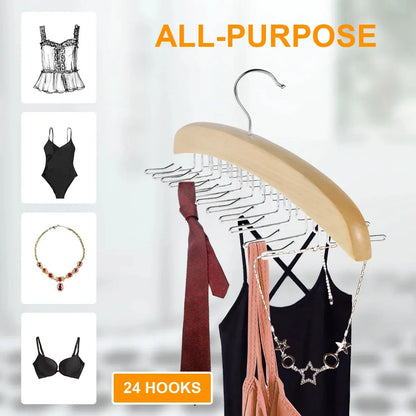 Wooden Underwear Hanger 360° Rotation Space Saving Camisole Storage Rack With 24 Hooks for Dress Tank Top Tie Closet Organizer upscaleclicks