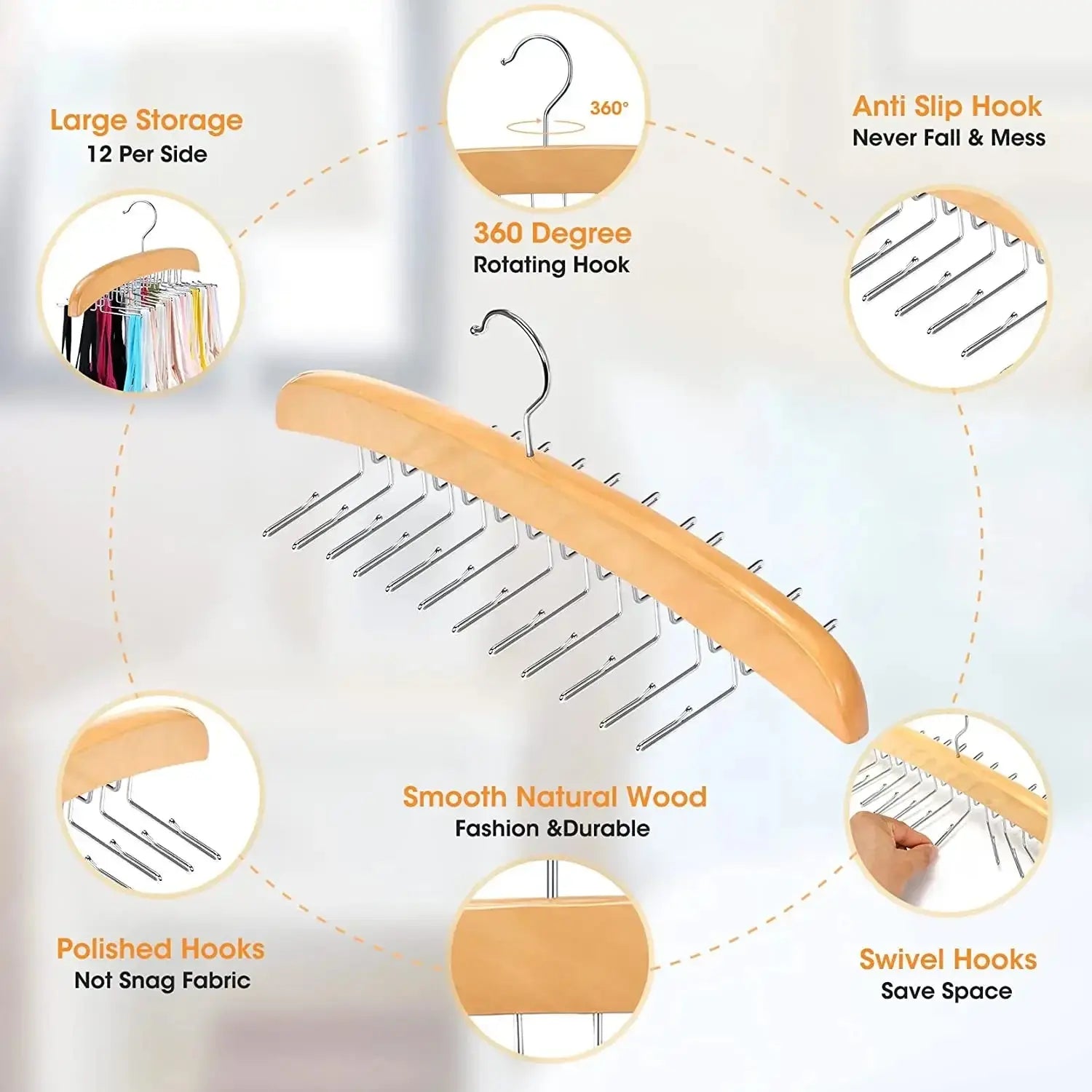 Wooden Underwear Hanger 360° Rotation Space Saving Camisole Storage Rack With 24 Hooks for Dress Tank Top Tie Closet Organizer upscaleclicks