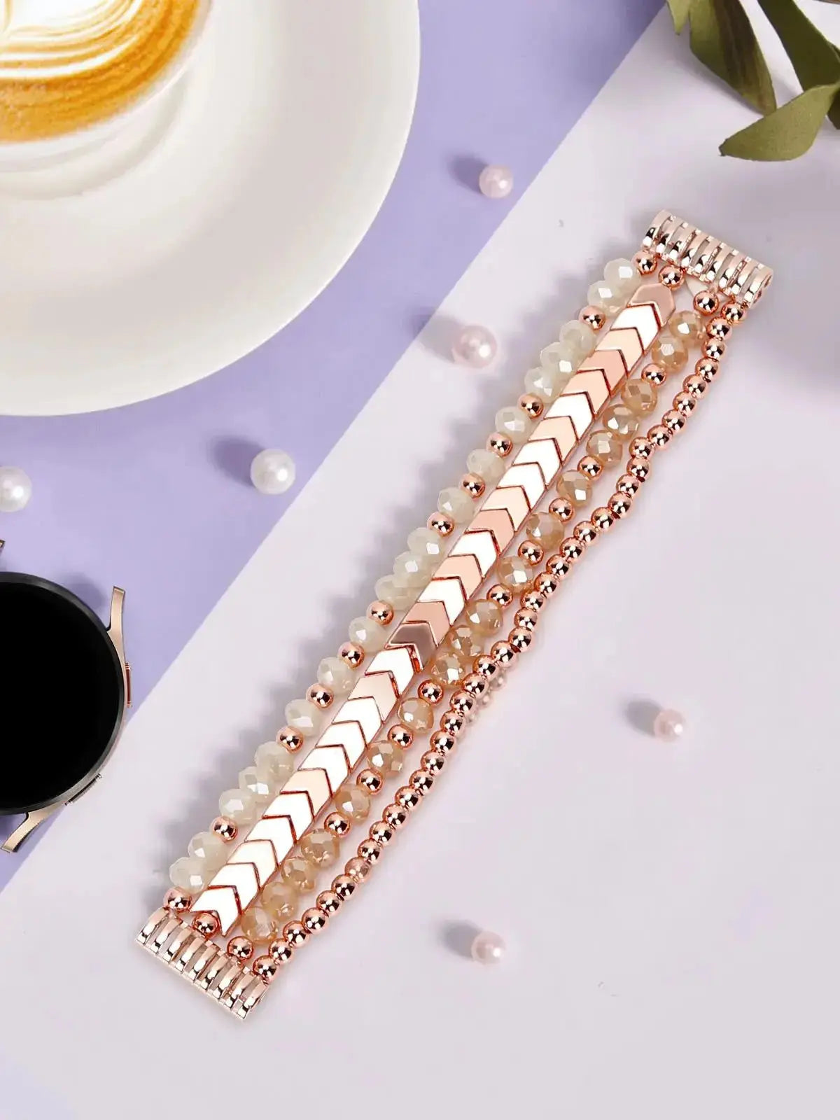 for Samsung Galaxy Watch 6/5/4 40/44mm Bands/Active 2 Watch 4 42/46mm Band Women, 20mm Handmade Fashion  Elastic Crystal Beads upscaleclicks