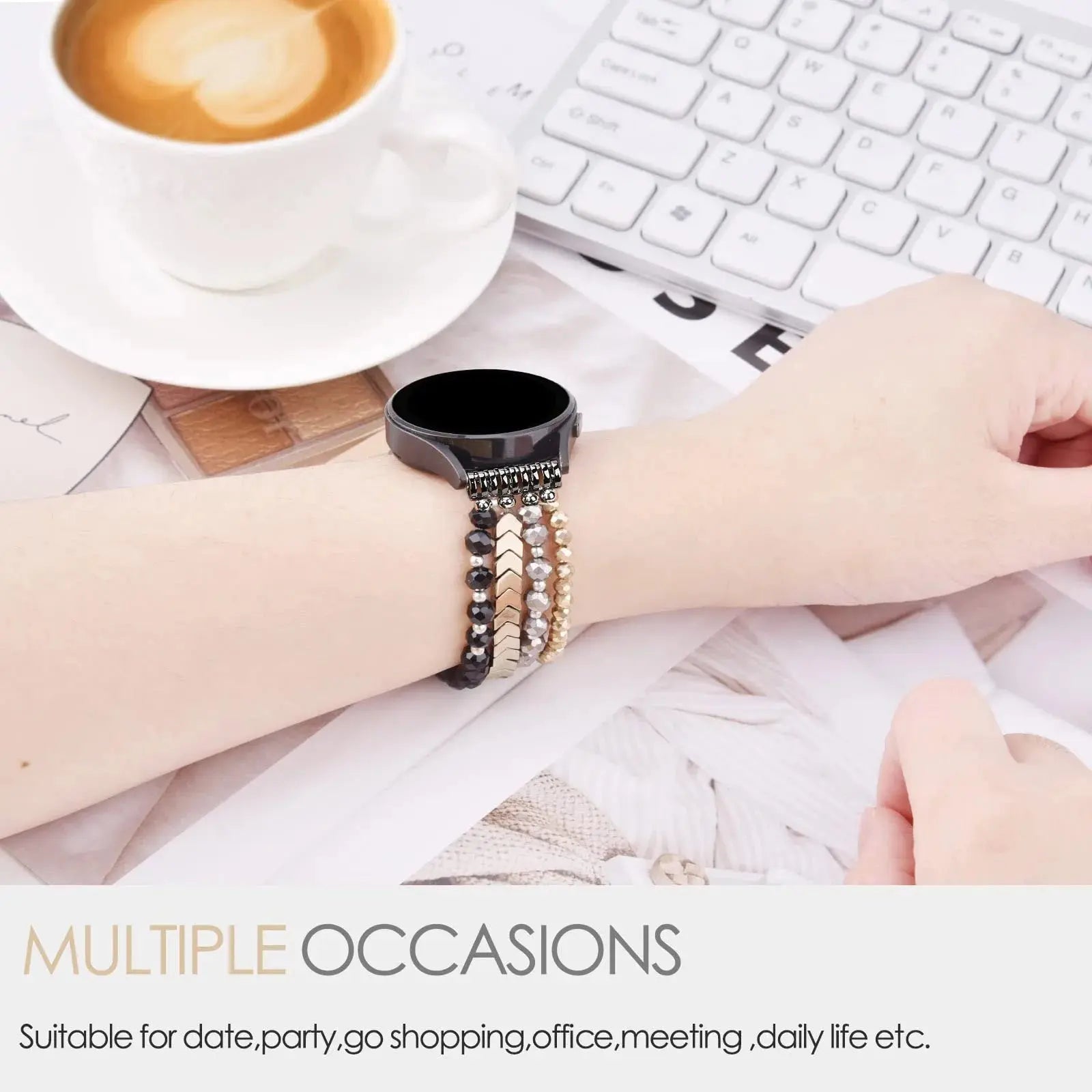 for Samsung Galaxy Watch 6/5/4 40/44mm Bands/Active 2 Watch 4 42/46mm Band Women, 20mm Handmade Fashion  Elastic Crystal Beads upscaleclicks