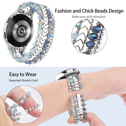 for Samsung Galaxy Watch 6/5/4 40/44mm Bands/Active 2 Watch 4 42/46mm Band Women, 20mm Handmade Fashion  Elastic Crystal Beads upscaleclicks