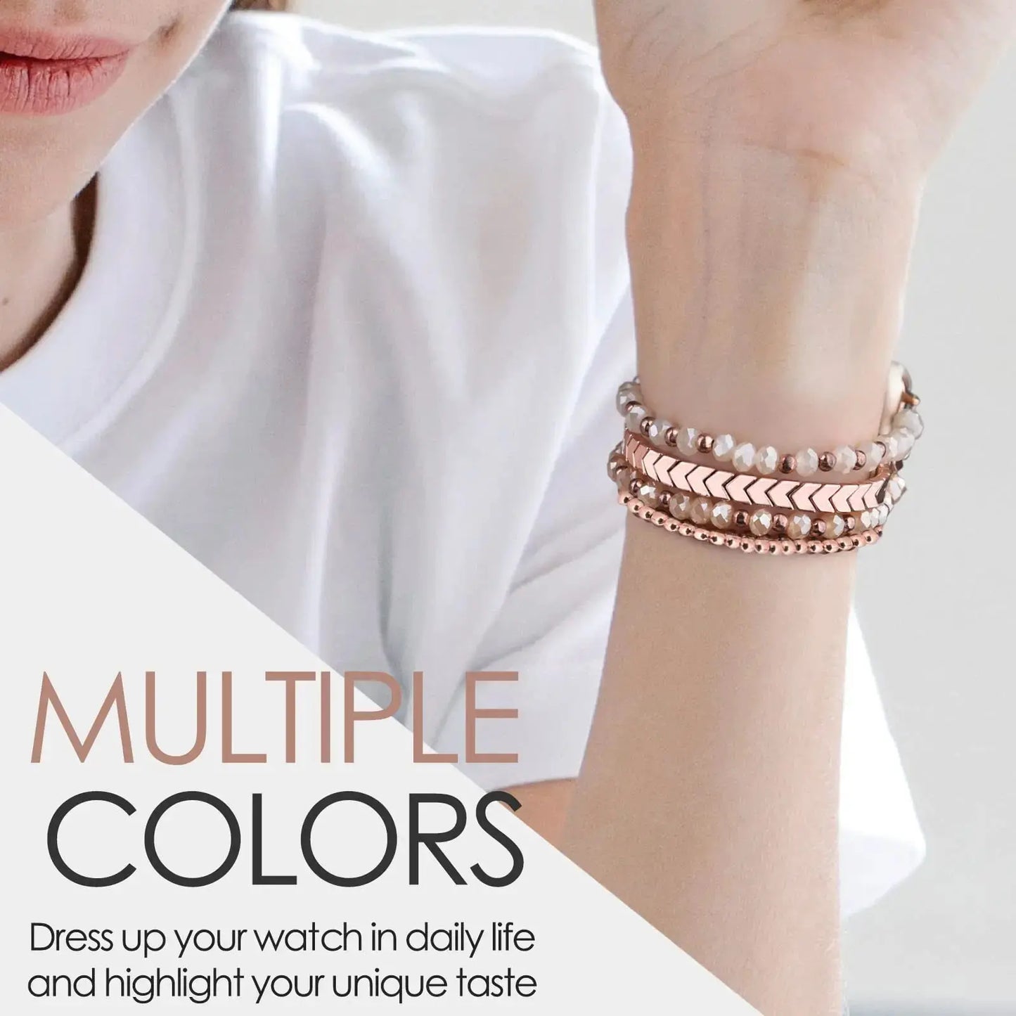 for Samsung Galaxy Watch 6/5/4 40/44mm Bands/Active 2 Watch 4 42/46mm Band Women, 20mm Handmade Fashion  Elastic Crystal Beads upscaleclicks