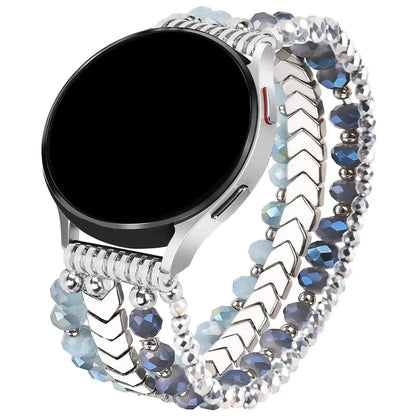 for Samsung Galaxy Watch 6/5/4 40/44mm Bands/Active 2 Watch 4 42/46mm Band Women, 20mm Handmade Fashion  Elastic Crystal Beads upscaleclicks