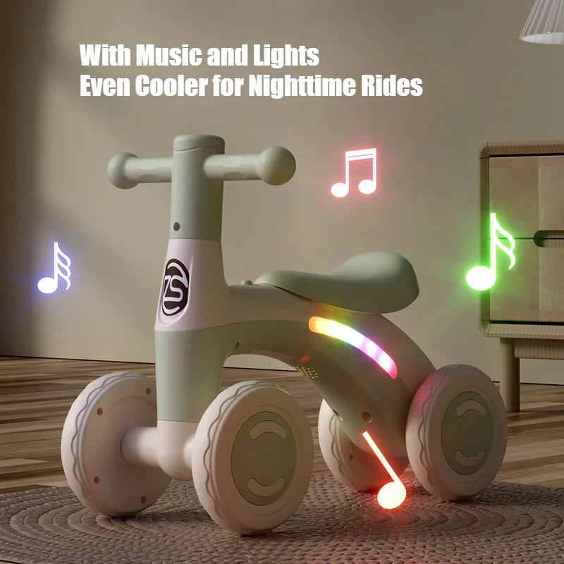 Anti-Tip Baby Balance Bike Ages 1-3 4-Wheel Silent Glider Walker Toy