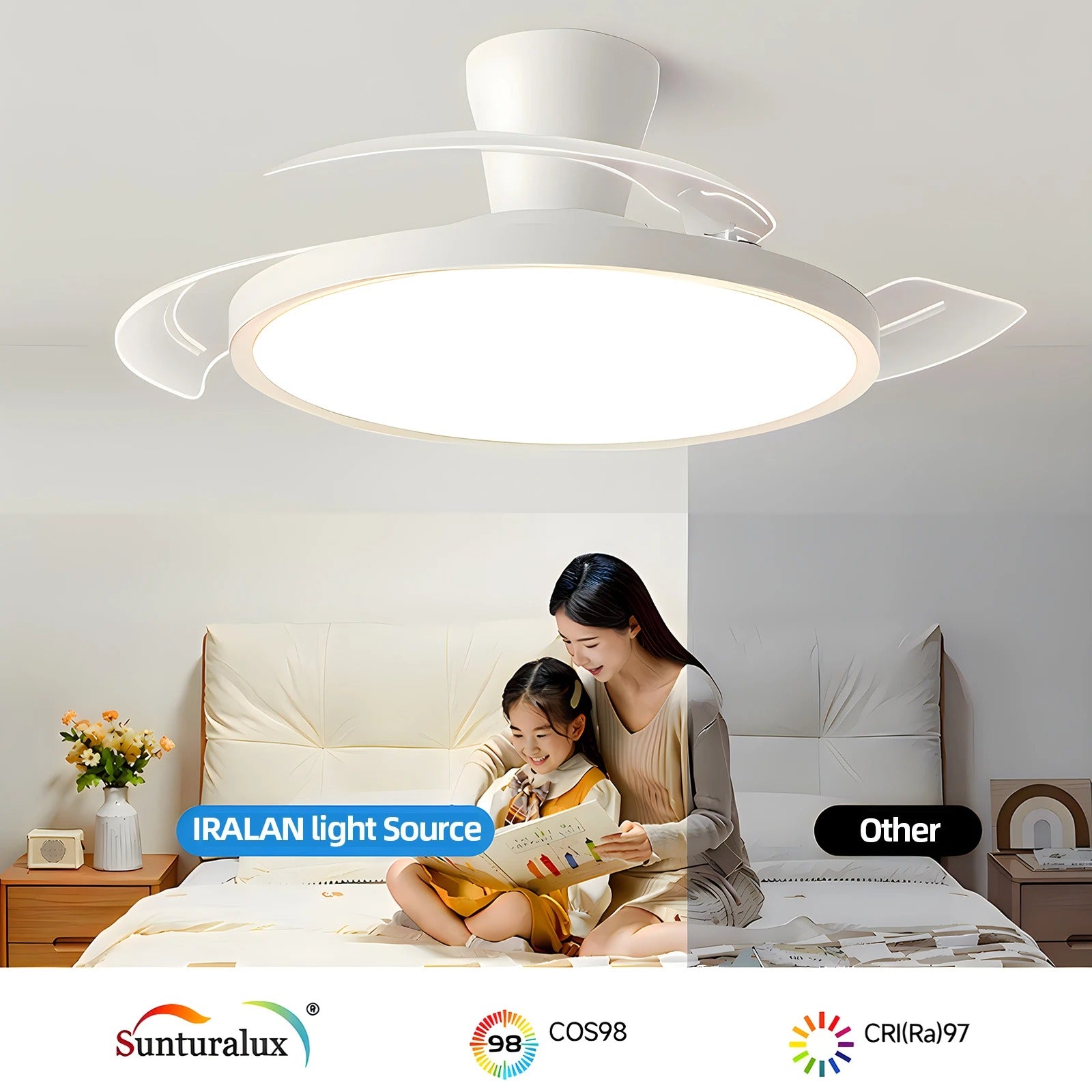 Jelena Invisible Fan Light with 3 Retractable Blades Bedroom Living Room