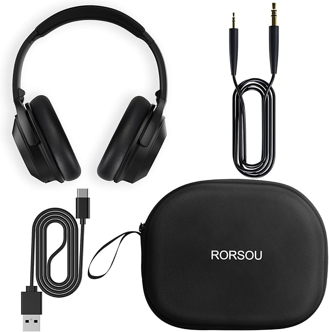 RORSOU A6 Hybrid Active Noise Cancelling Headphones with Transparent Modes, Wireless Over Ear Bluetooth Headphones with Mic, HiFi Stereo Headset with Low Latency, Memory Foam Ear Cups, Black