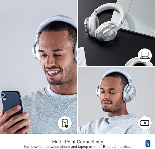 Technics Wireless Noise Cancelling Headphones, 50 Hours Battery Life, High-Fidelity Bluetooth Headphones with Multi-Point Connectivity, Impressive Call Quality, and Comfort Fit - EAH-A800-S Silver